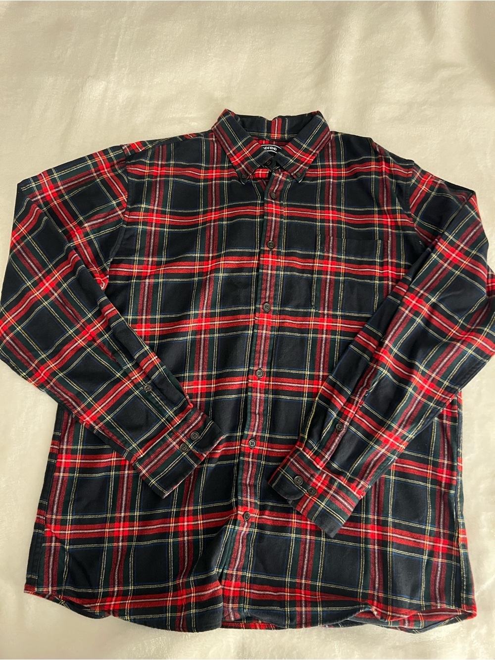 Lands' End Red and Navy Plaid Button-Down Shirt